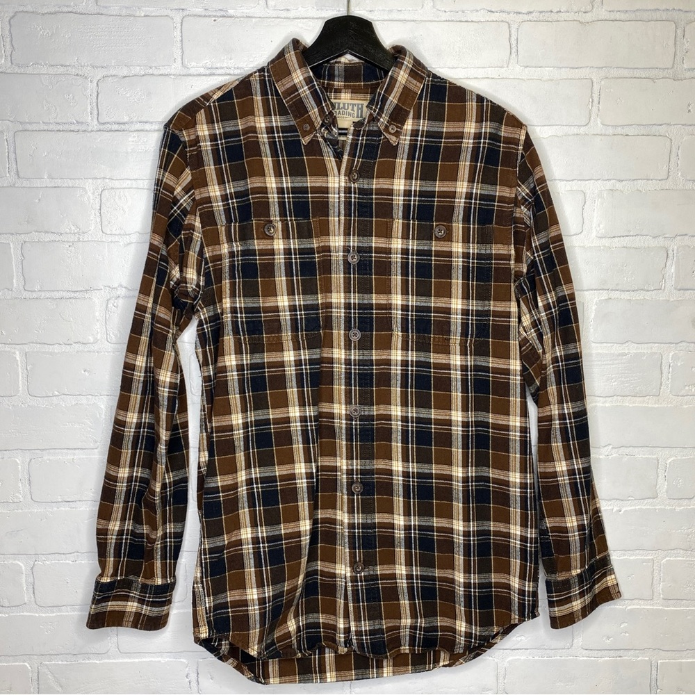 Duluth Trading Co Shirt Mens Small Free Swingin Flannel Plaid Trim Fit 64507